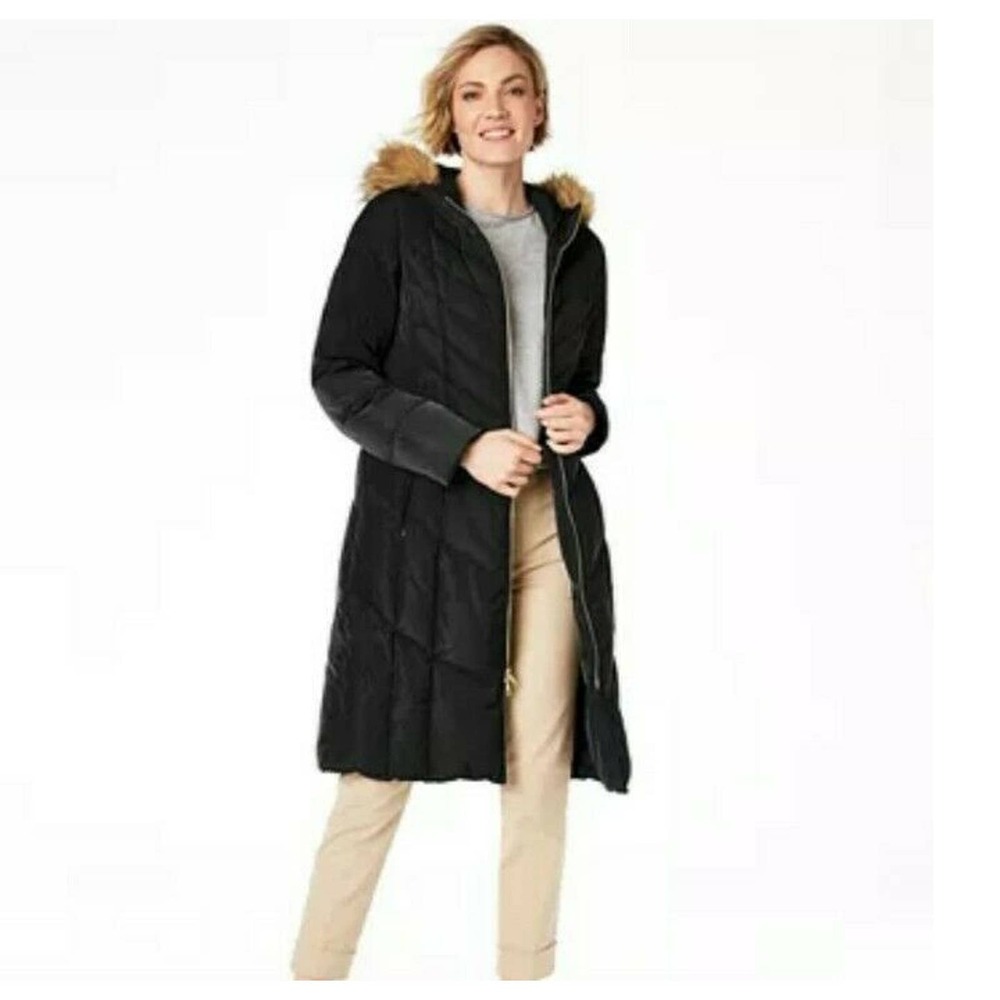 Cole Haan Chevron Quilt Hooded Down Coat SZ Large